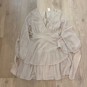 Japna champagne cheetah print v neck flowy tie back dress